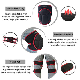 MUZEEMOU knee pads adjustable straps secure a custom, comfy fit.