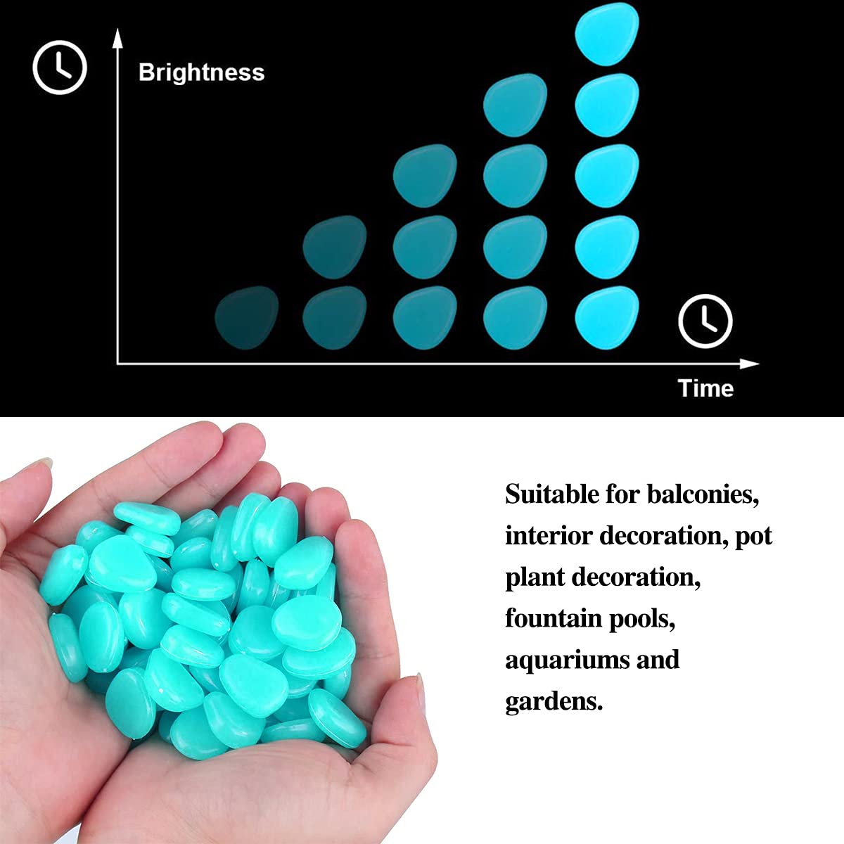 Muzero Glow Pebbles arranged in decorative patterns create luminous accents
