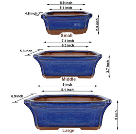 MUZHI blue glazed bonsai pot medium ready for mid-sized succulents and cacti