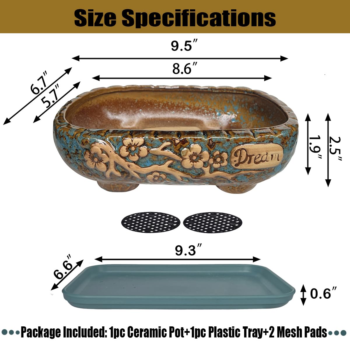 MUZHI bonsai planter with drip tray for clean, mess-free watering on any surface.