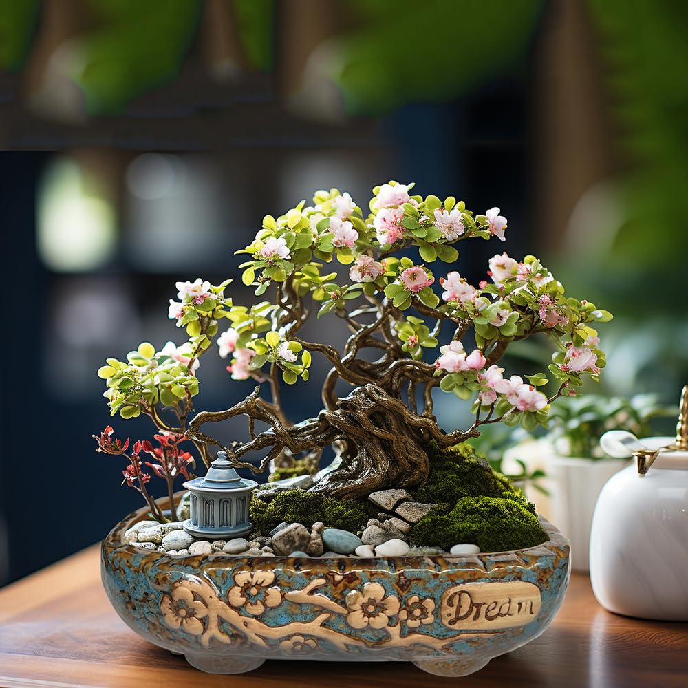 MUZHI wide-mouth shallow ceramic pot ideal for bonsai styling and easy access.