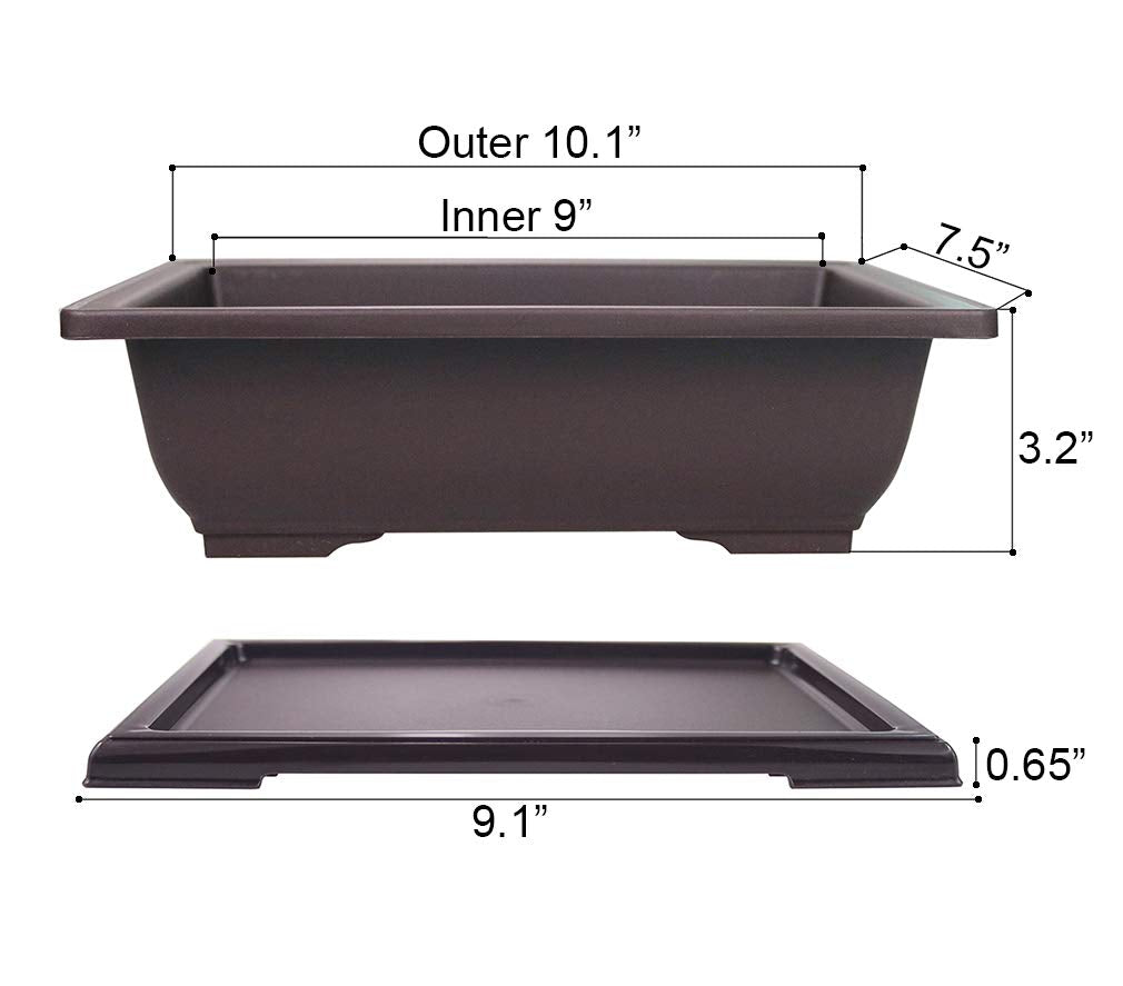 MUZHI brown rectangular bonsai pot close-up showing sturdy plastic.