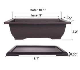 MUZHI brown rectangular bonsai pot close-up showing sturdy plastic.