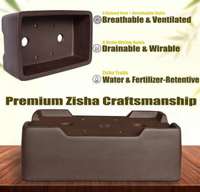 MUZHI rectangle bonsai pot shows drainage holes for steady water flow.