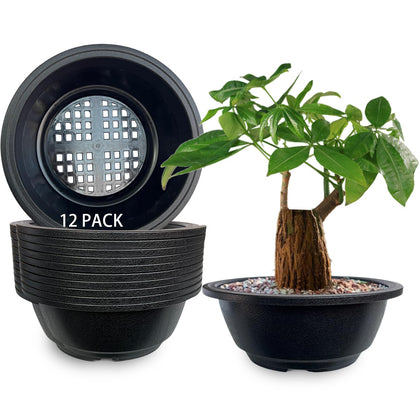 MUZHI round bonsai pot in matte black with drainage for easy root care