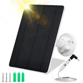 MUZUZZI 5W solar panel front view powering outdoor security cameras in sunlight.