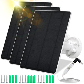 MUZUZZI solar panel front view powering outdoor security cameras with 5W output