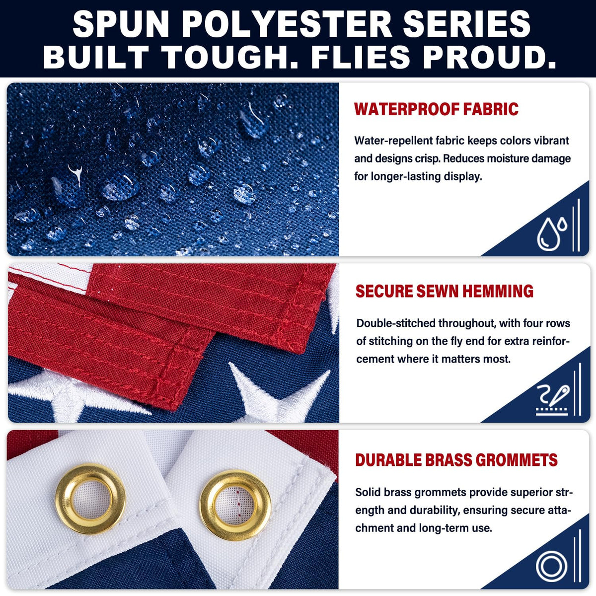 MVPRING flag featuring reinforced fly edge for long-lasting windy-season durability.