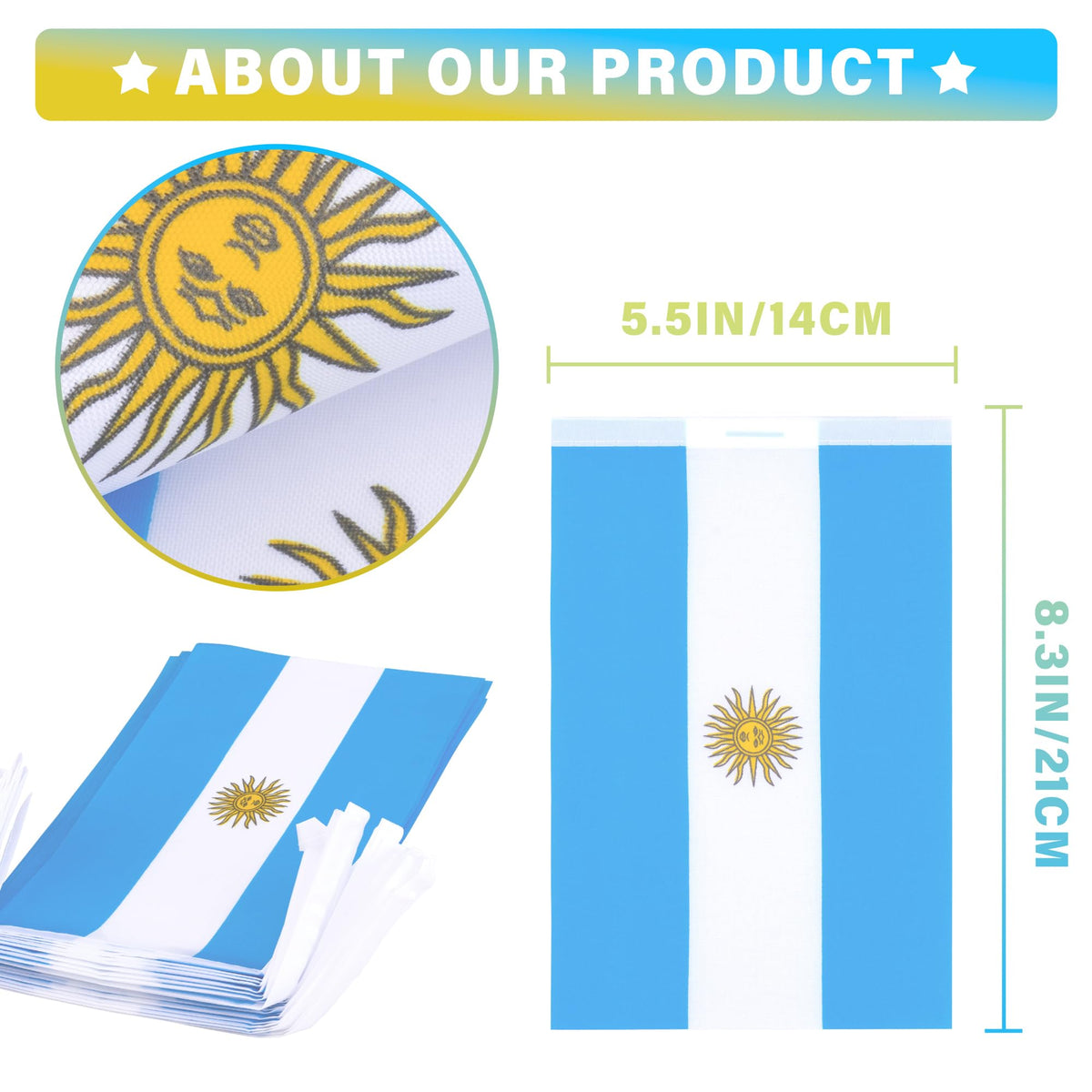 MVPRING Argentina flag bunting with neat stitching for premium decorative use.
