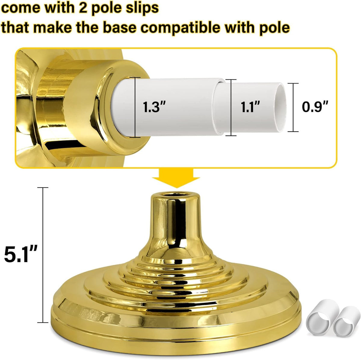 MVPRING base stand includes two pole slips for 0.9–1.3 inch poles