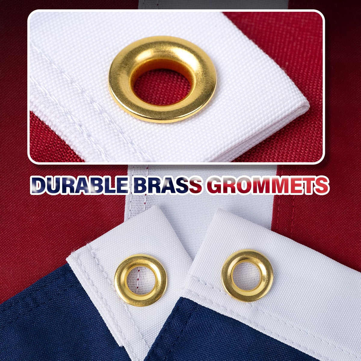 MVPRING flag showing anti-rust brass grommets for secure hanging
