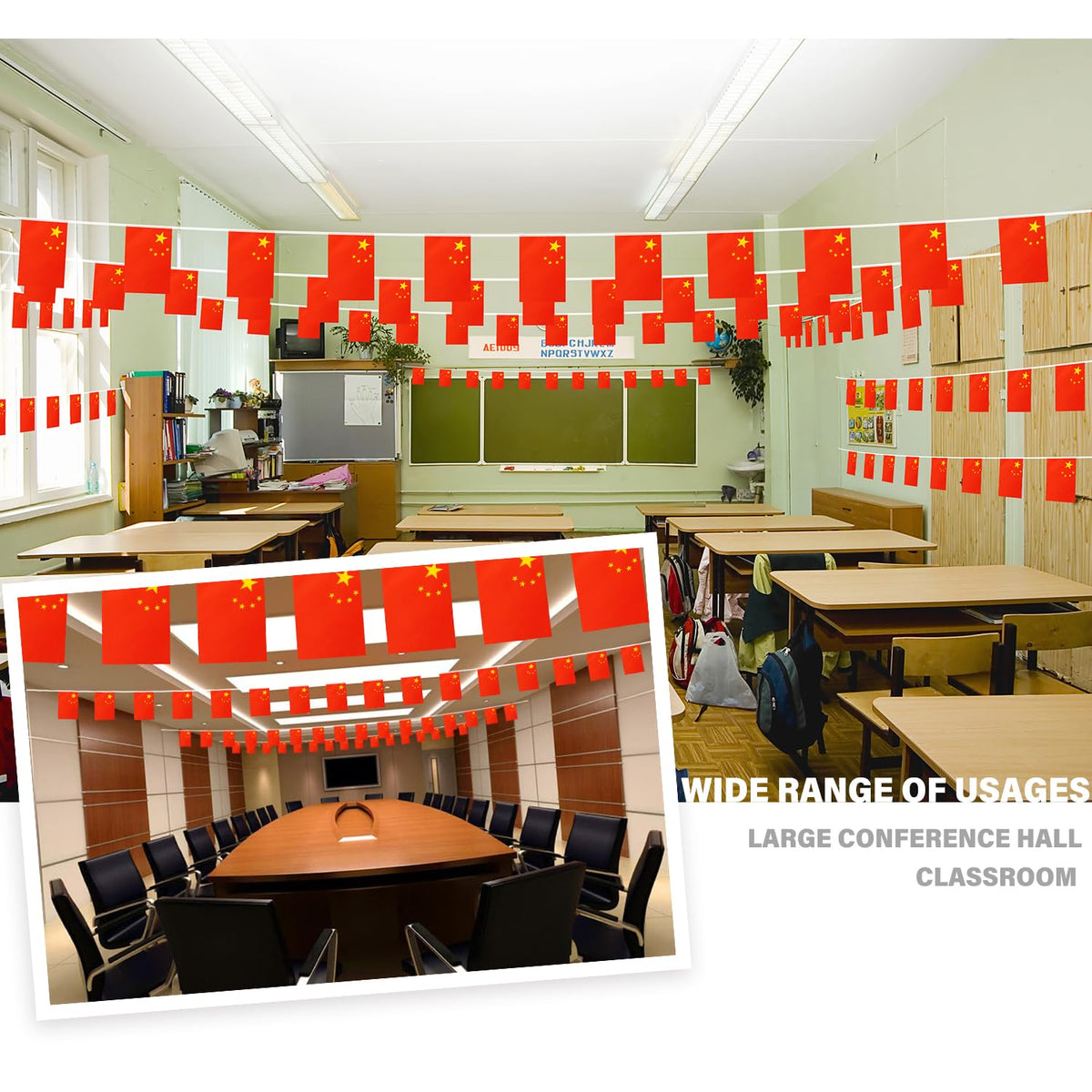 MVPRING classroom setup with 33-foot pennant banner