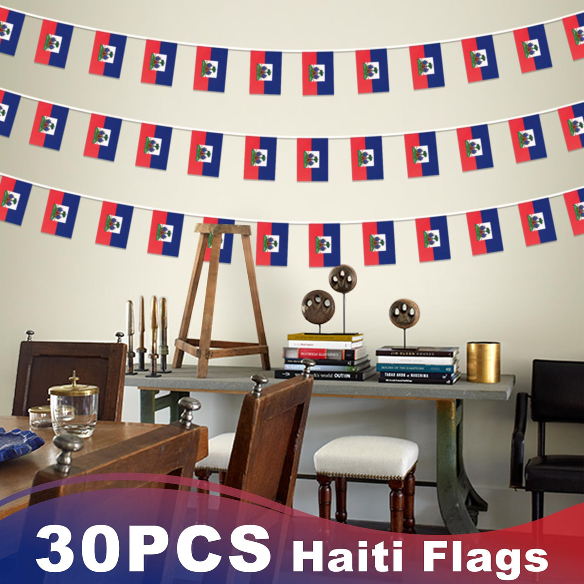 Decorative banner setup for sports and patriotic events with MVPRING flags.