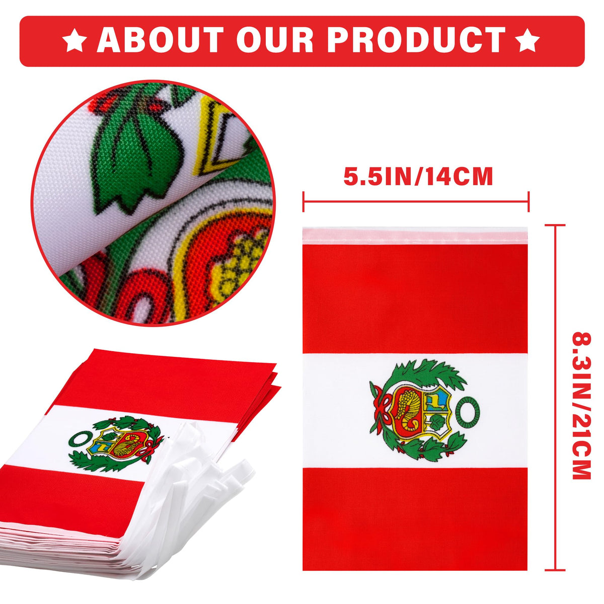 MVPRING Peru flag pennant banner with durable stitching