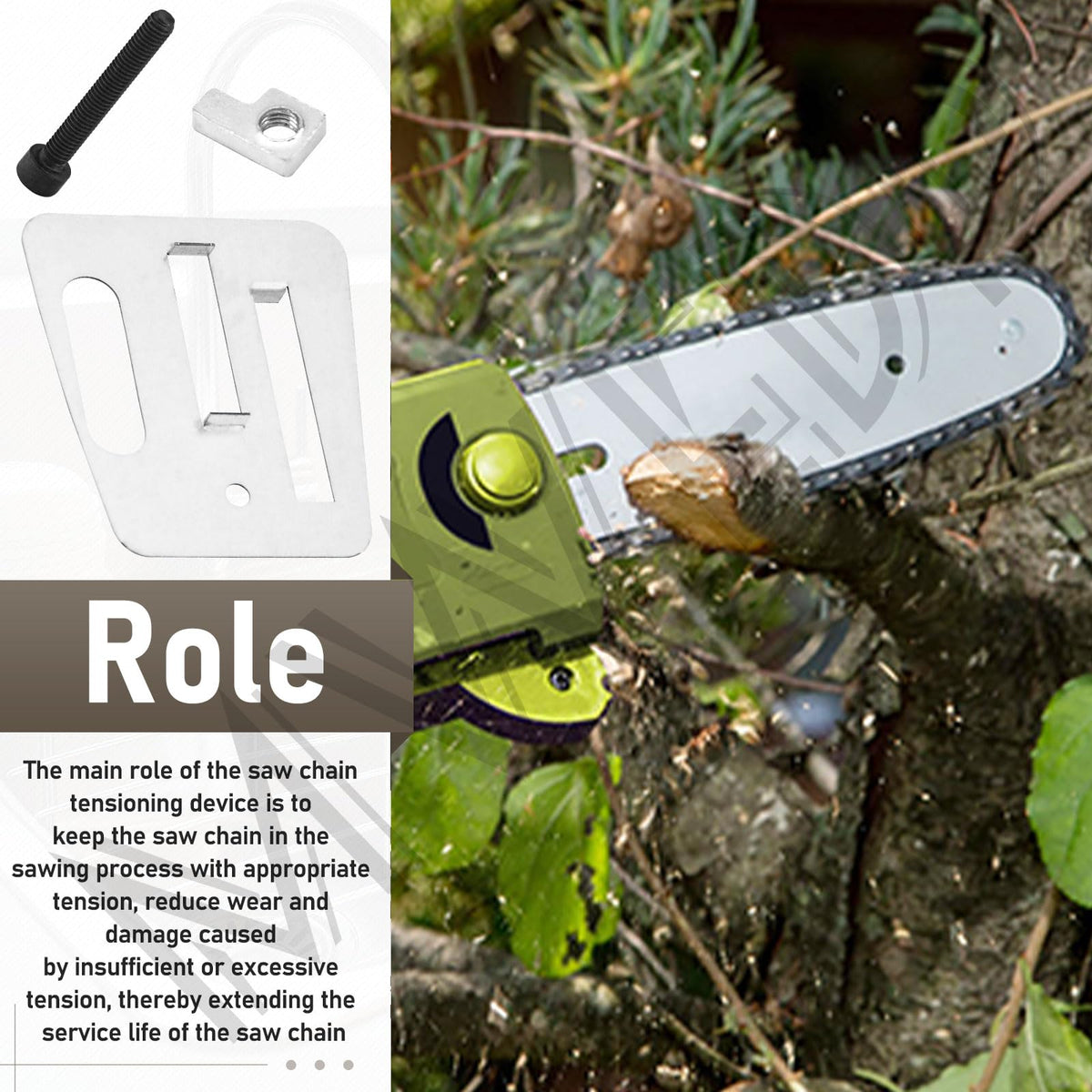 MWEDP chain tightening device helps maintain tension for safer, cleaner cuts