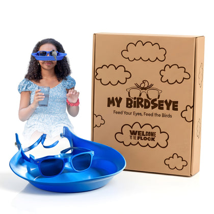 My Birdseye interactive wearable bird feeder head gear for close viewing.