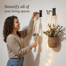 My Fancy Farmhouse heavy-duty iron hook demonstrates strong support for planters.