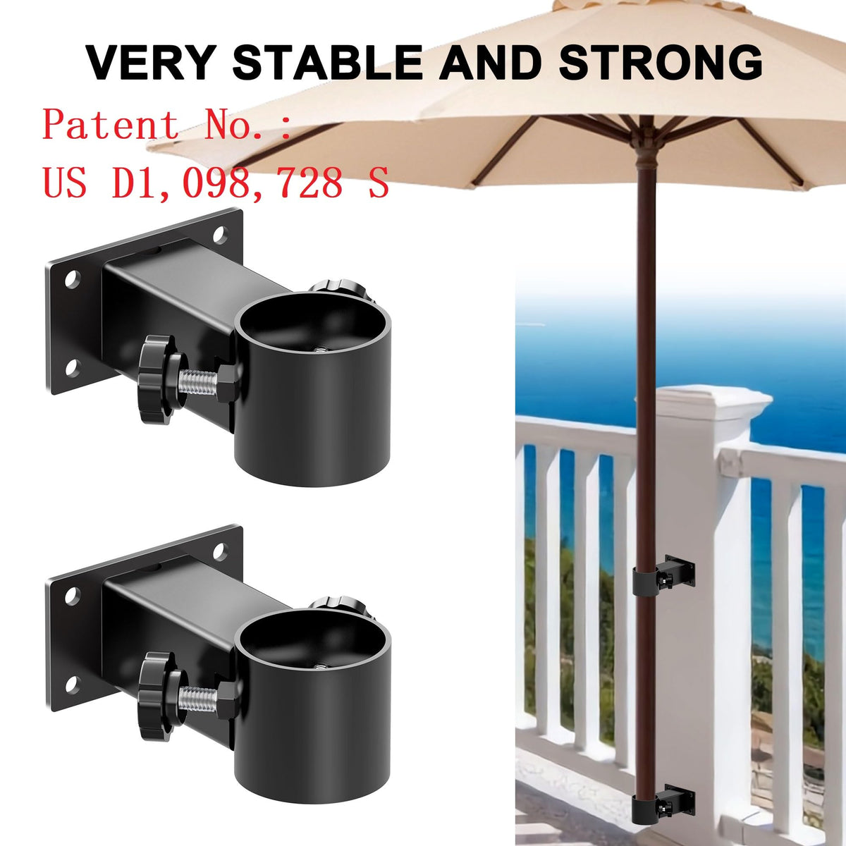 MY RUSTIC umbrella clips provide two-wide grip for secure placement.