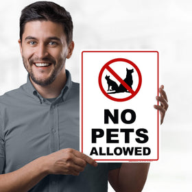 My Sign Center No Pets Sign 10x14 side view highlights durable aluminum construction.