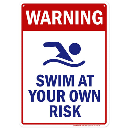 My Sign Center warning swim sign front view with clear 10x14 display