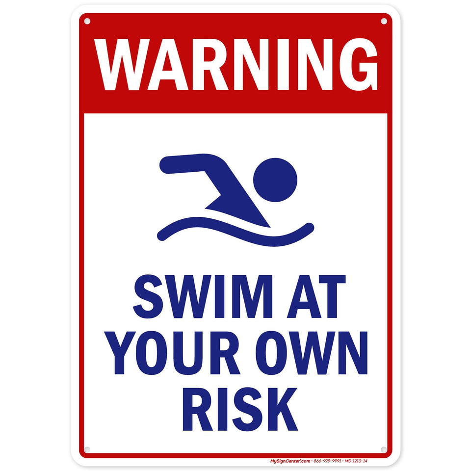My Sign Center warning swim sign front view with clear 10x14 display