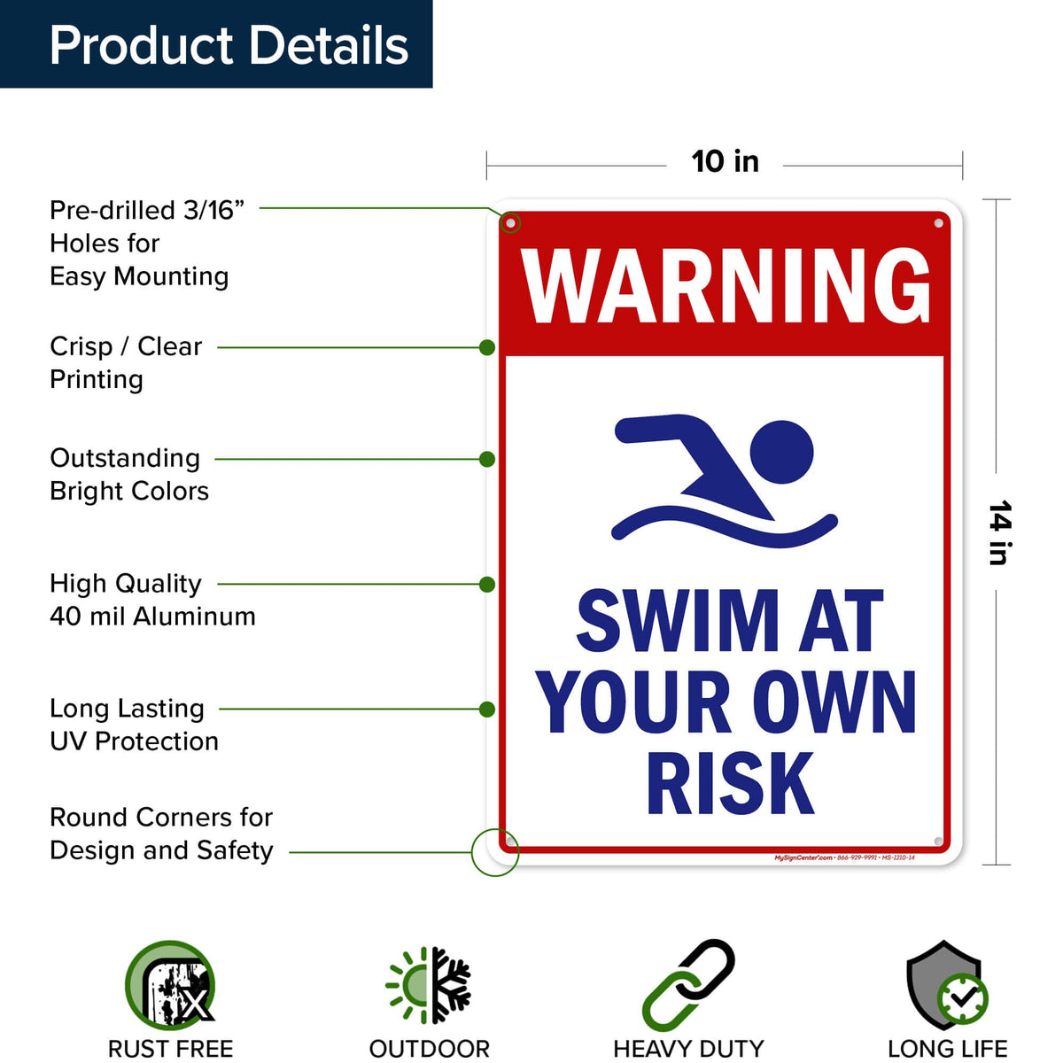 My Sign Center warning swim sign professional appearance for homes and businesses