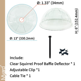 Myard 13-inch clear PC wobbly baffle side view illustrating universal pole fit.