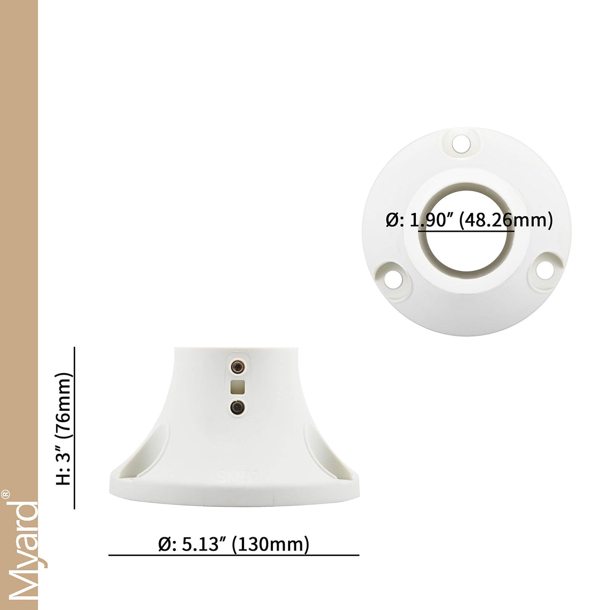 Myard Ivory White base anchor installed on concrete showing sturdy mounting