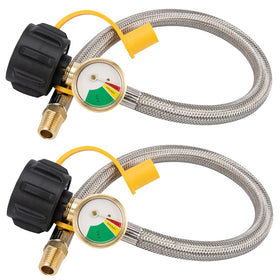 Mycheng 15-inch RV propane hose with gauge for safer, on-the-go fuel monitoring.