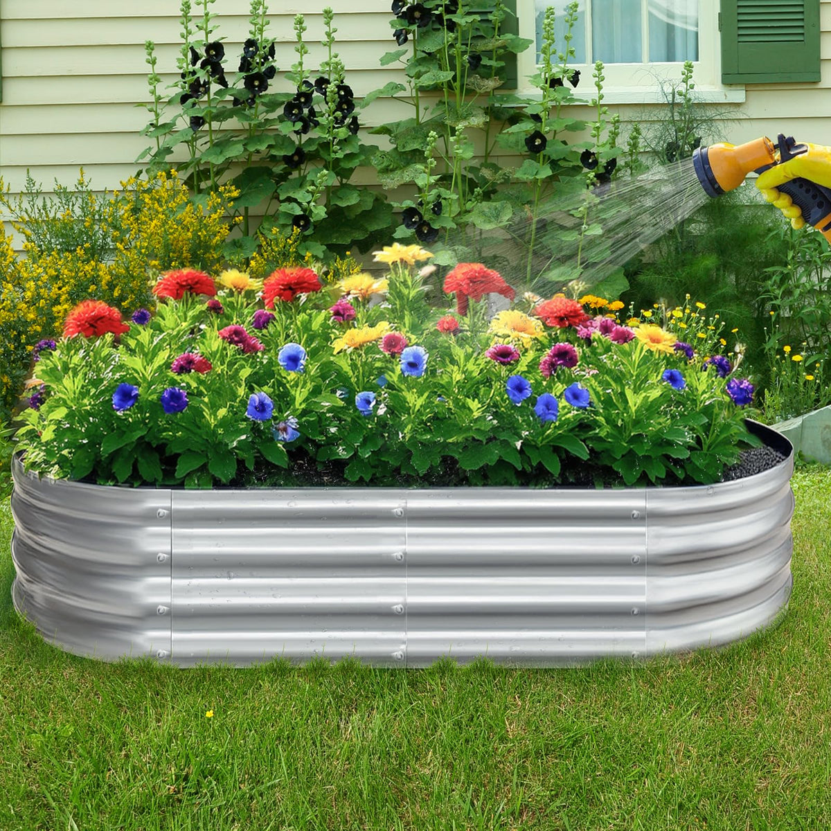 Mycovire galvanized steel construction, rust-resistant garden bed longevity.