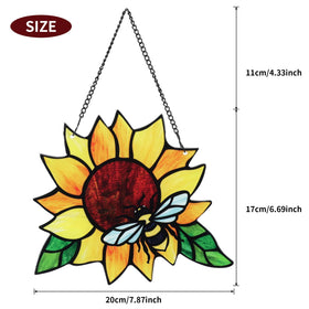MYCRLIFE hand-painted suncatcher with sunflower and ladybug casts colorful light in rooms.