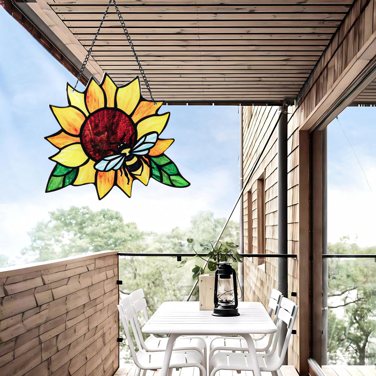MYCRLIFE sunflower-ladybug panel adds artful color to patios and sunrooms.