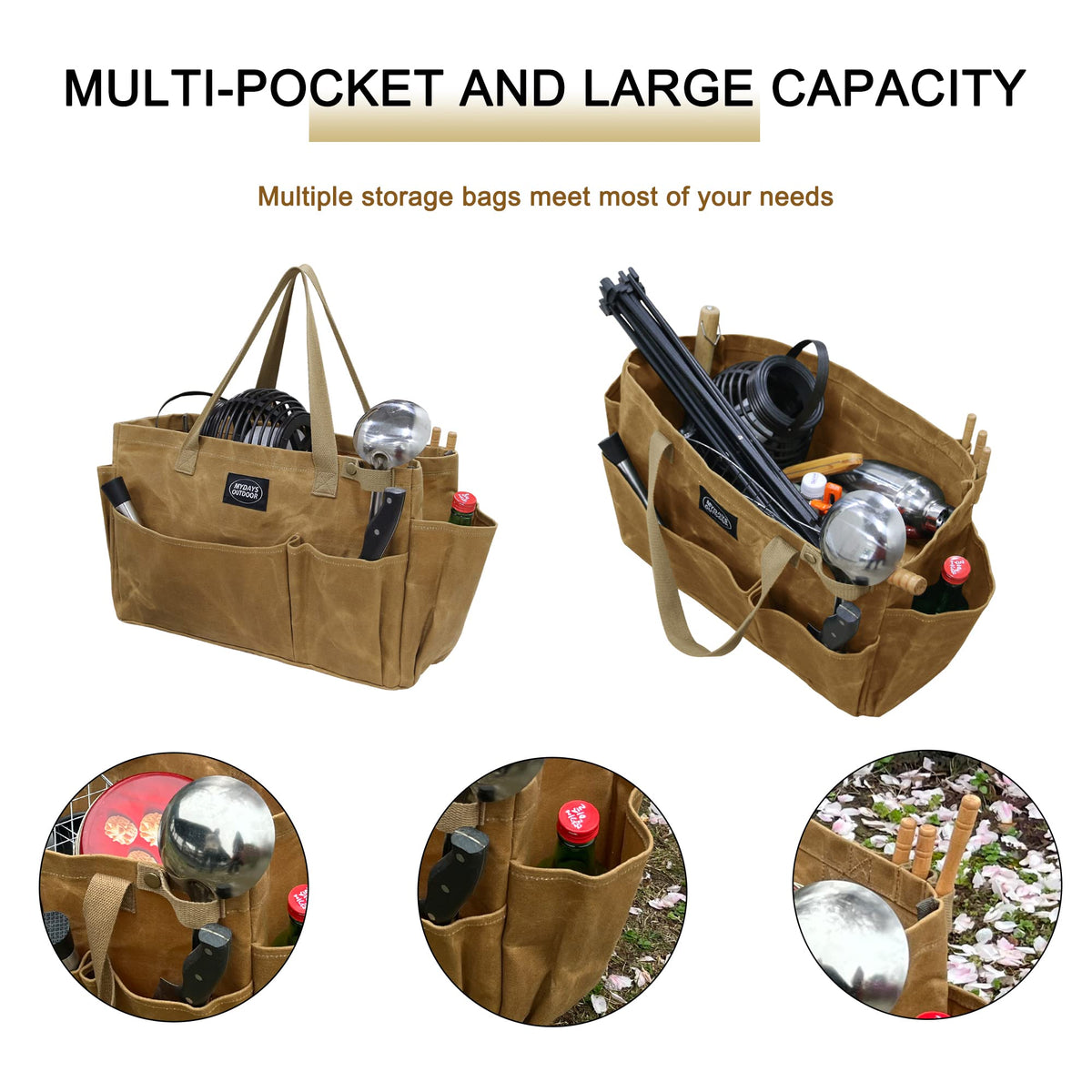 MYDAYS OUTDOOR foldable waxed canvas tote for space-saving storage.