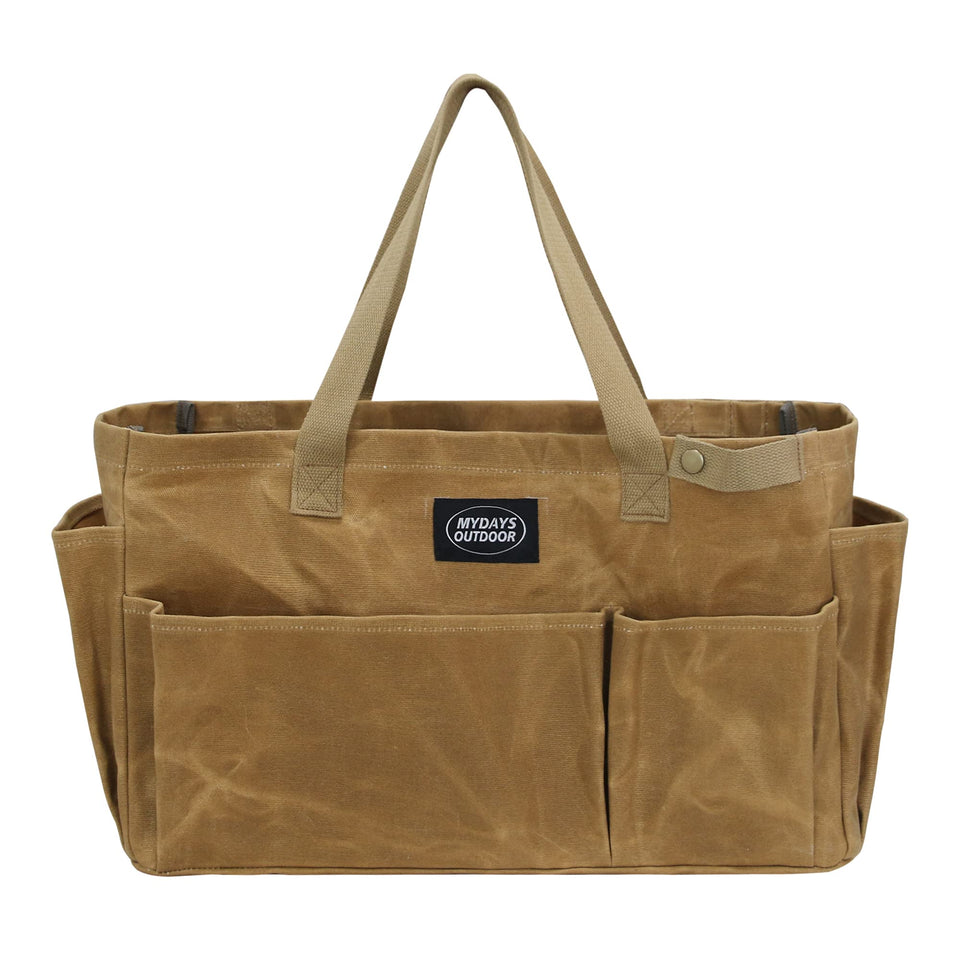MYDAYS OUTDOOR waxed canvas carrier side view for camping durability.