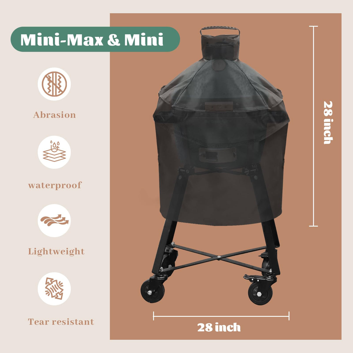 Mydracas Mini-Max grill cover side view showing easy handling