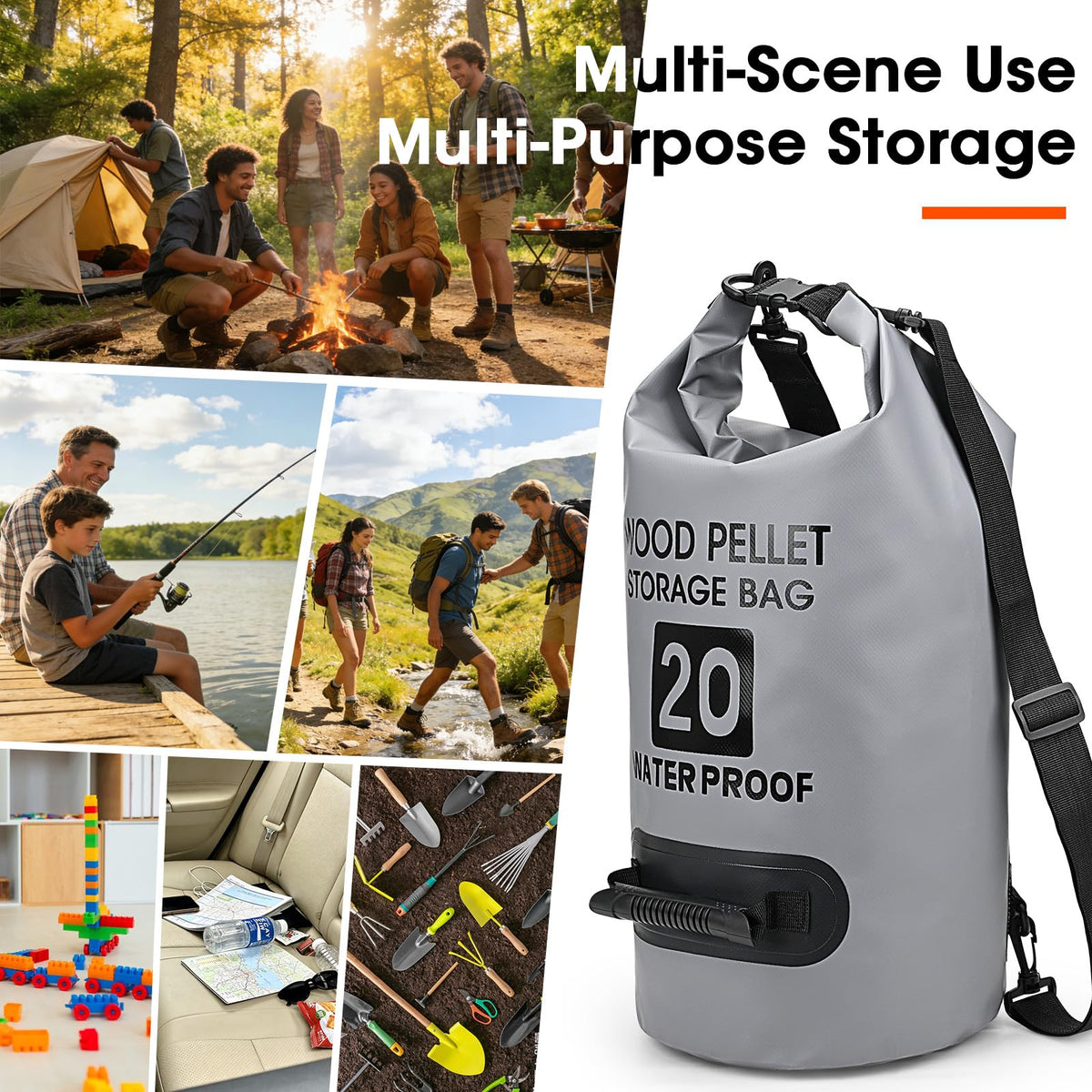 Mydrissu bag wearing backpack carry enables hands-free transport to campsite.