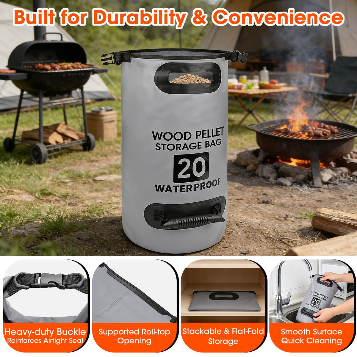 Mydrissu bag shows two-way carry versatility for BBQ, camping, and beach cookouts.
