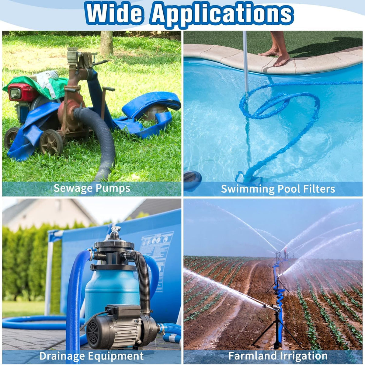 MYFAMIREA versatile water-transfer hose for pools, ponds, and drains