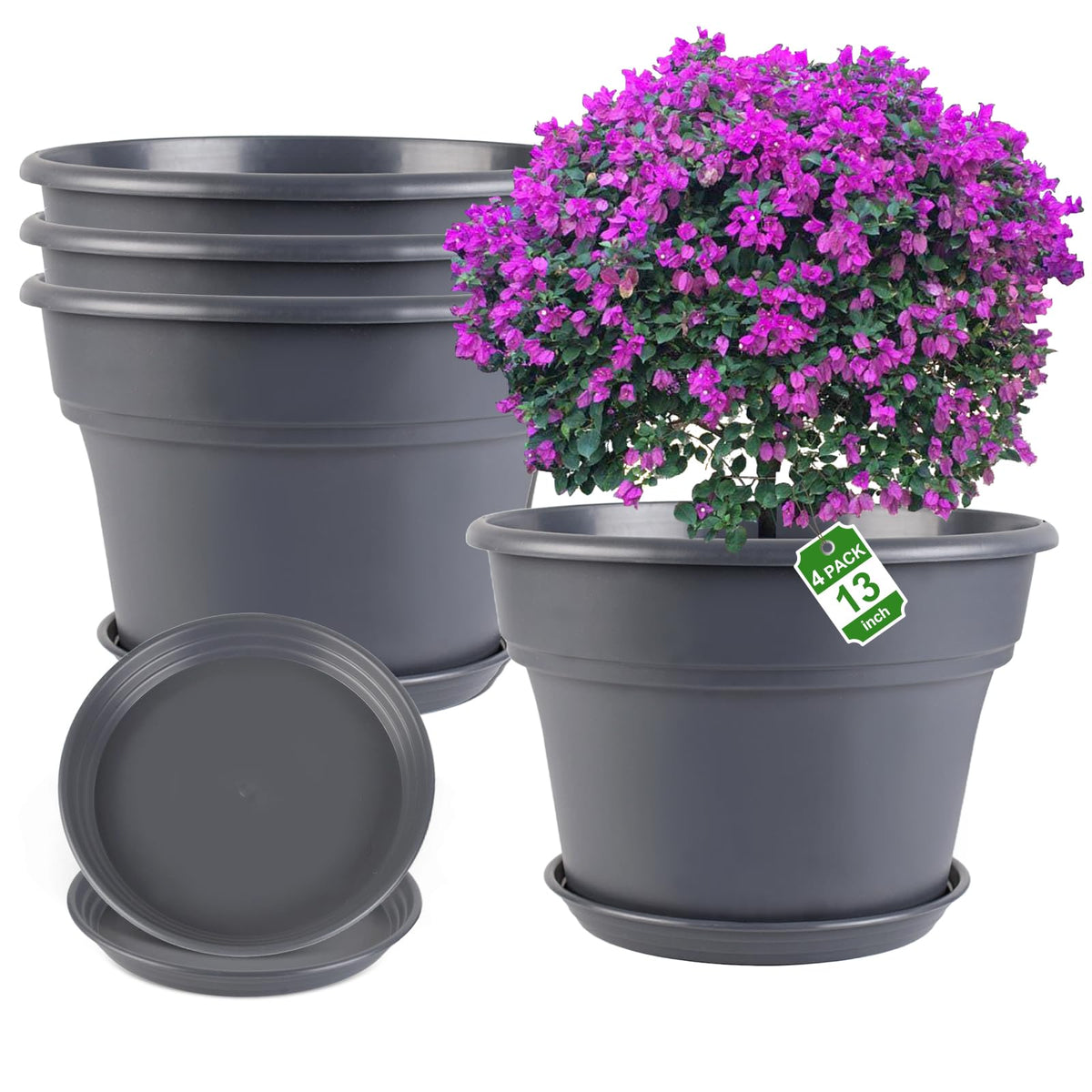 Myfeegoin 13-inch plant pot with drainage holes for outdoor use.