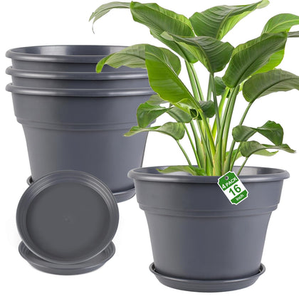 Myfeegoin 16-inch outdoor plant pot with drainage holes for healthy roots.