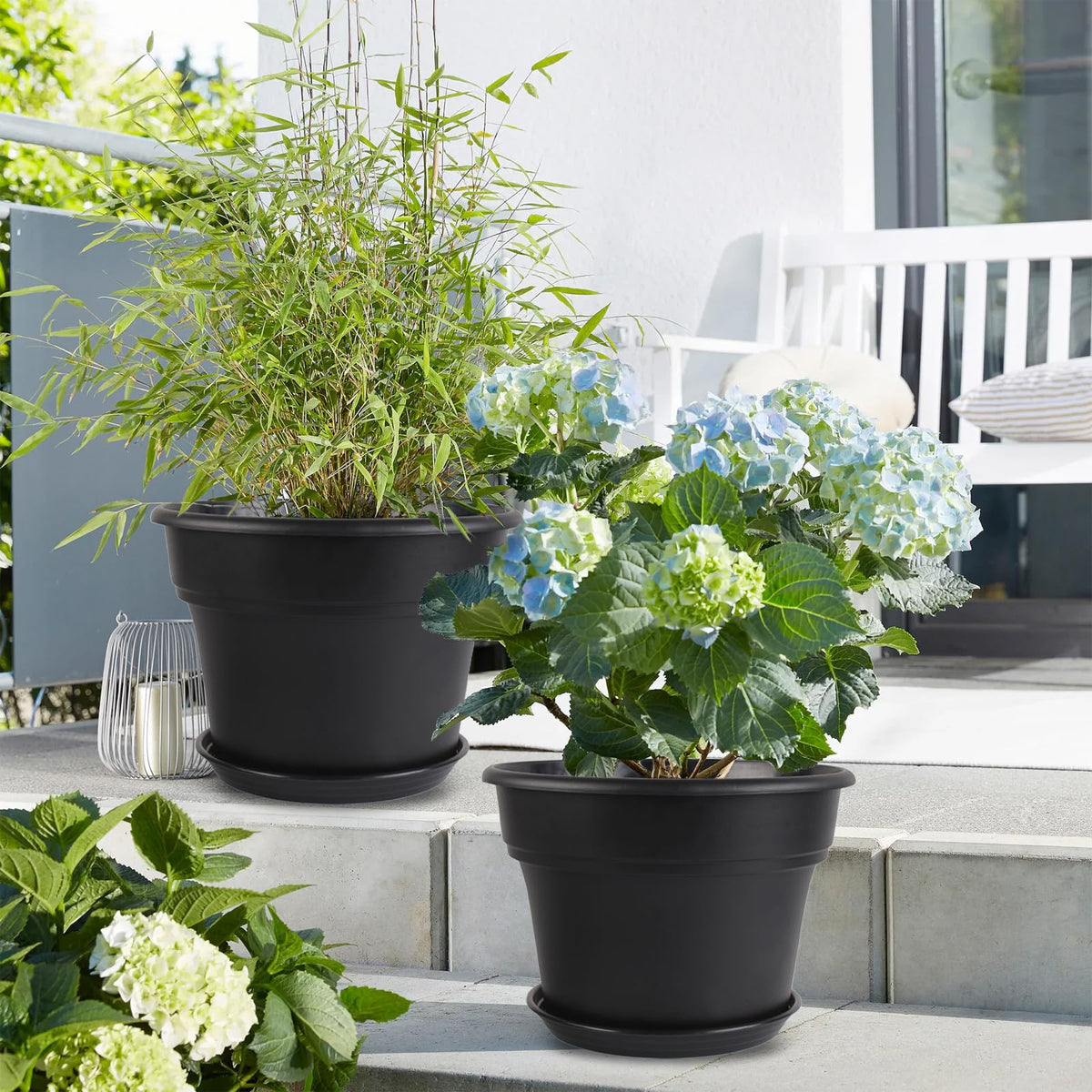 Myfeegoin 16-inch grey plant pot top view with rolled rim