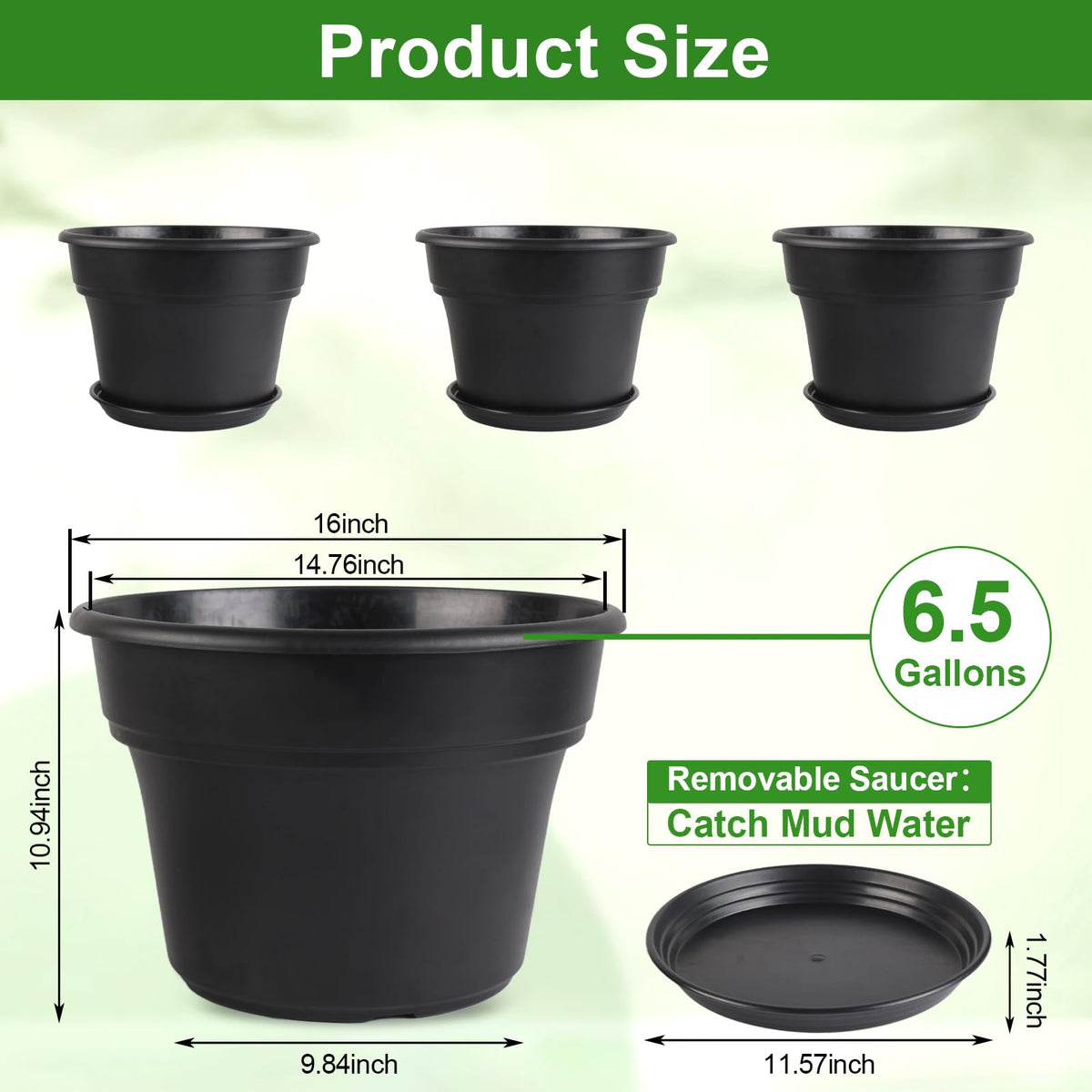 Myfeegoin four-pack large planters in black for outdoor spaces