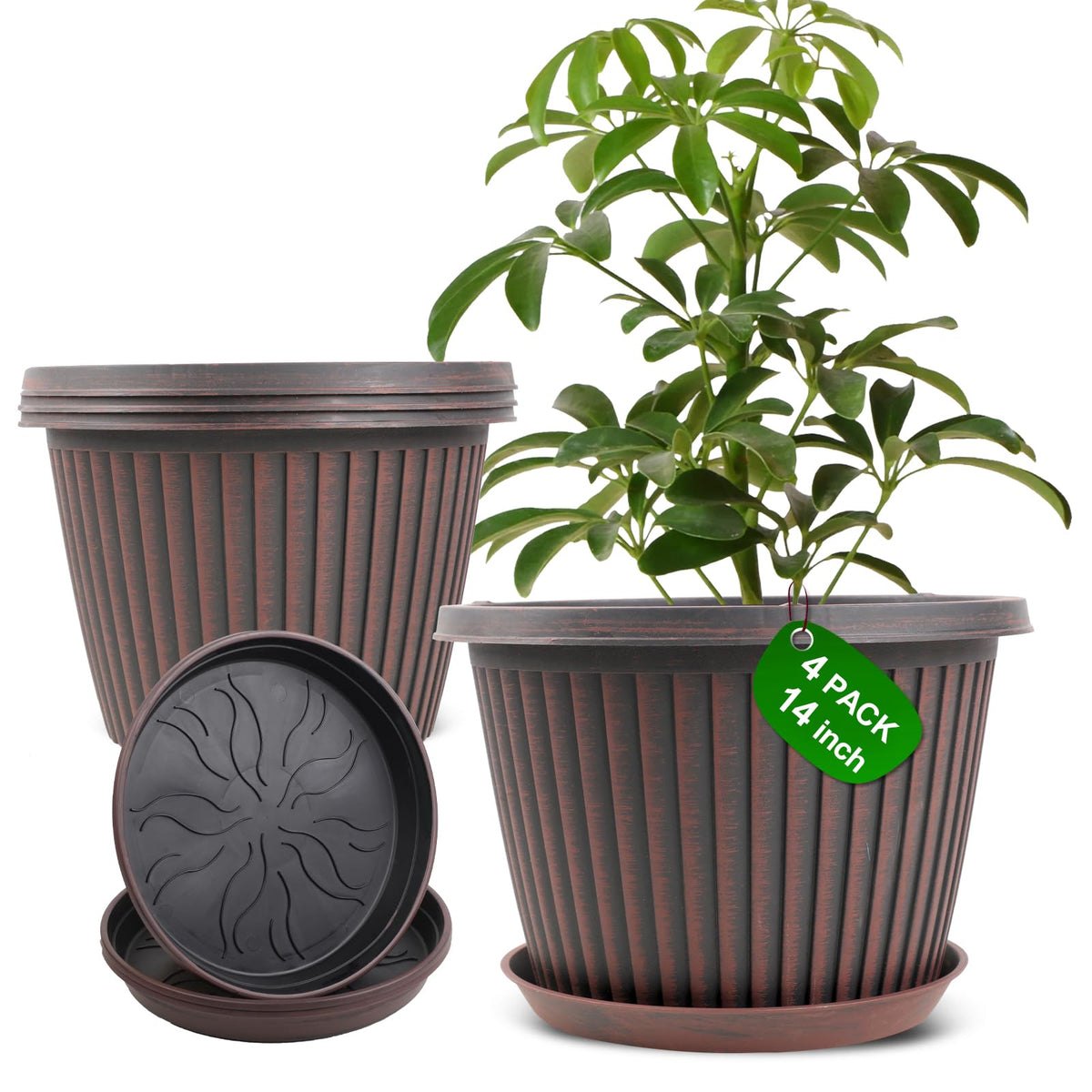 Myfeegoin large ribbed planter front view for stylish indoor and outdoor display