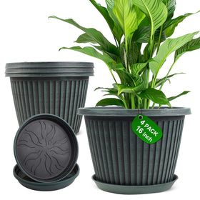 Myfeegoin large 16-inch planter with ribbed design for indoor or outdoor use.