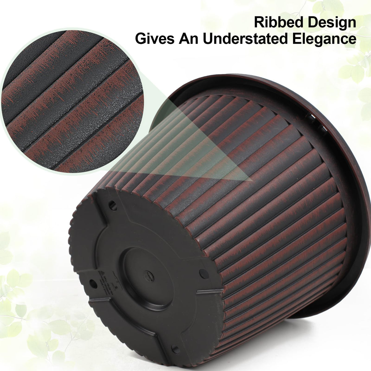 Myfeegoin red-brown 12-inch planter with rolled rim design