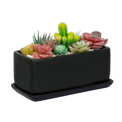 MyGift 10-inch matte black ceramic indoor plant pot on windowsill for tidy greenery