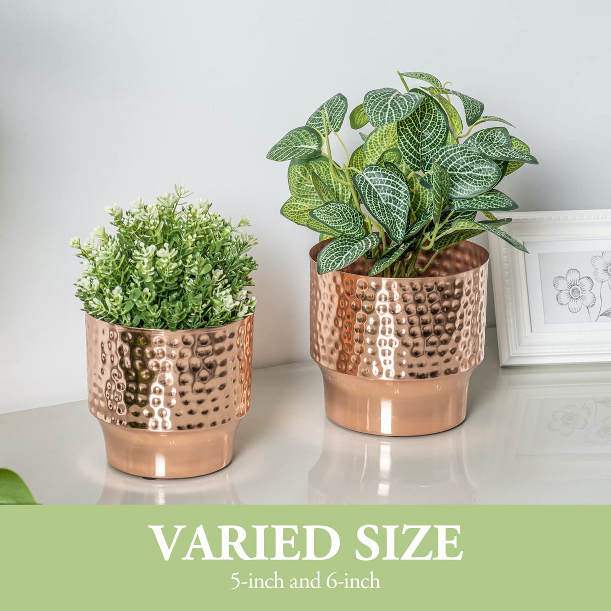 MyGift 6-inch hammered copper-tone planter suitable for herbs and greens.