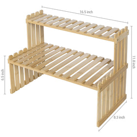 MyGift bamboo 2-tier stand desk-organization closeup highlights sturdy slats.