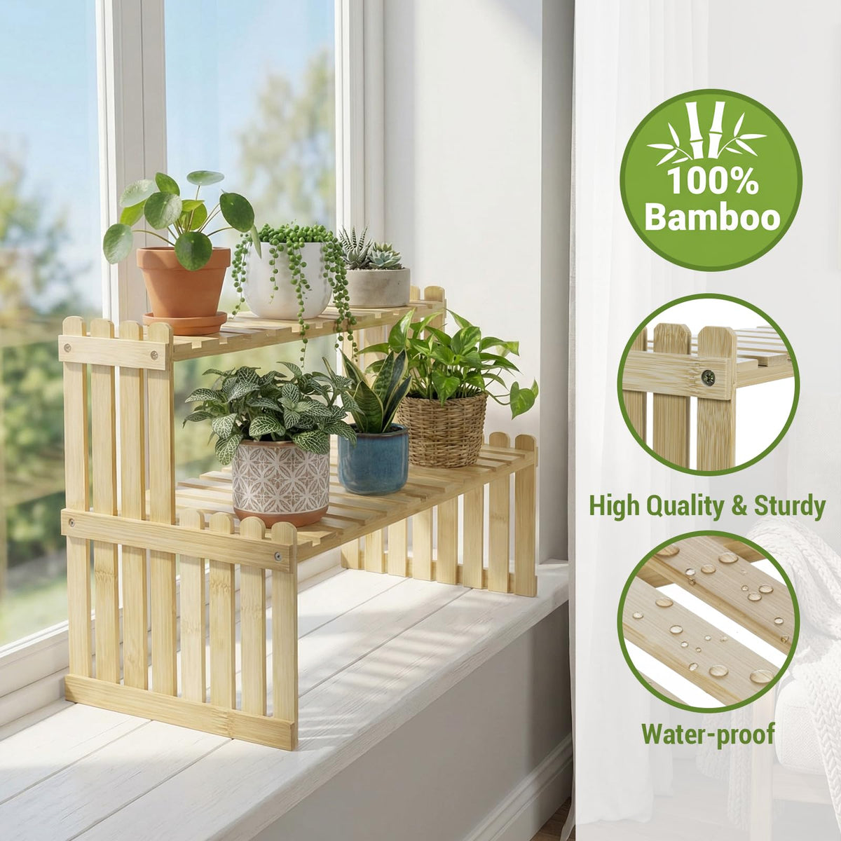 MyGift bamboo 2-tier stand with spices and office supplies shows versatile storage use.