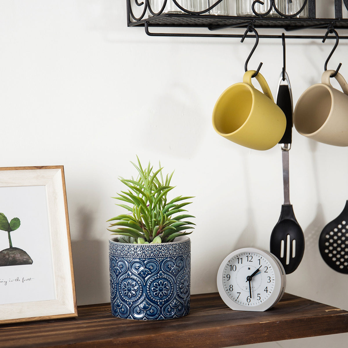 MyGift turquoise glaze ceramic planter, ideal for small succulents on a desk